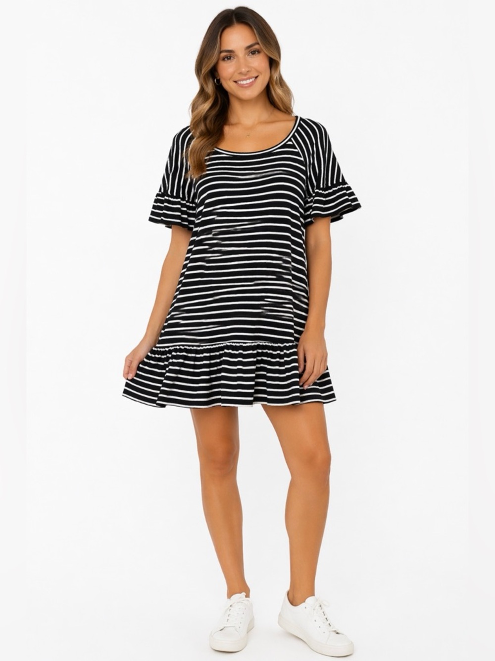 Max Studio Black and White Striped Midi Dress